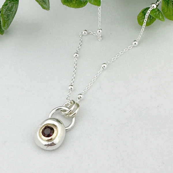Garnet 18k Gold Silver Nugget Necklace