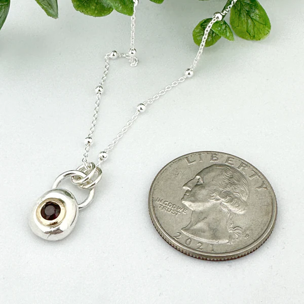 Garnet 18k Gold Silver Nugget Necklace - Image 2