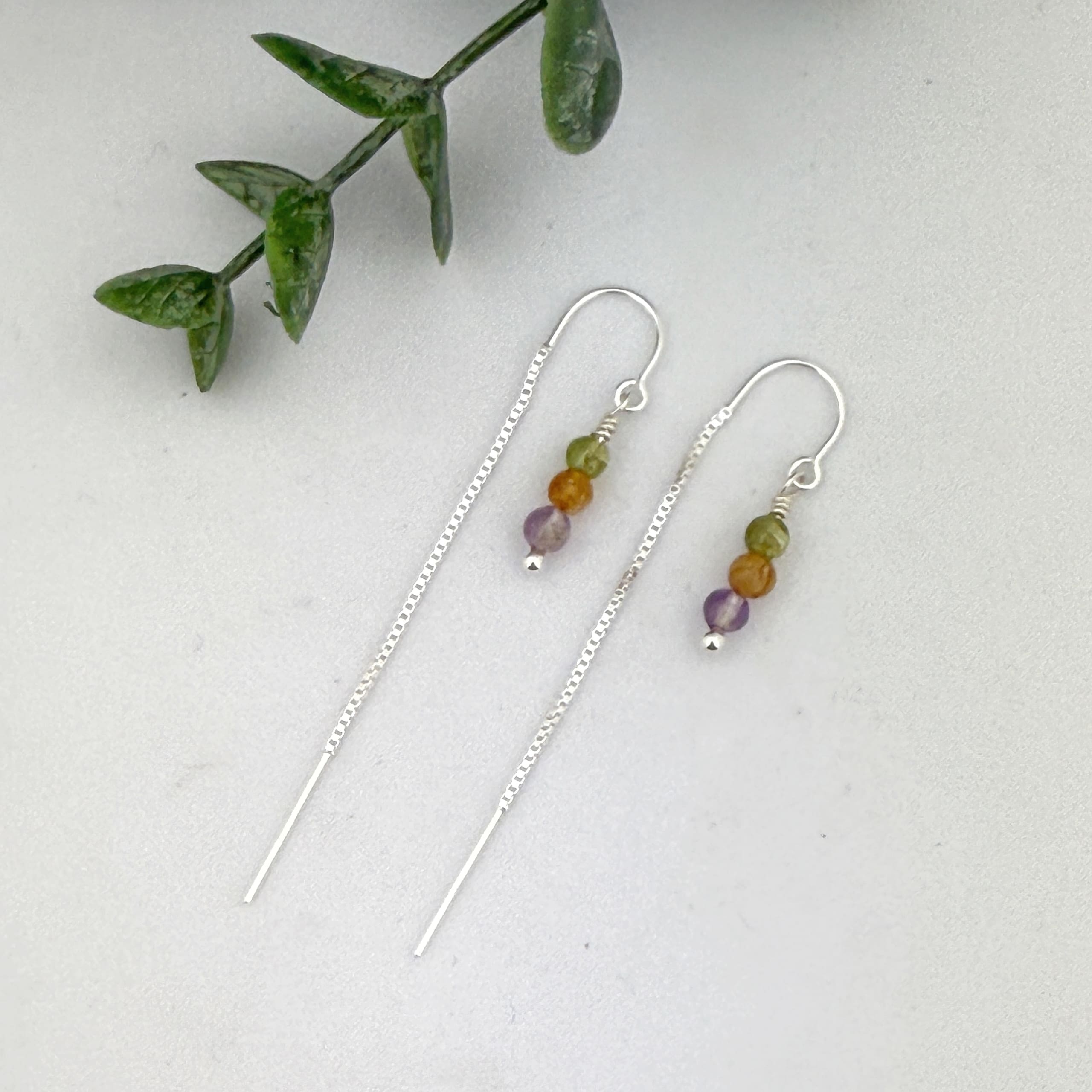 Multi Color Sterling Silver Threader Earrings