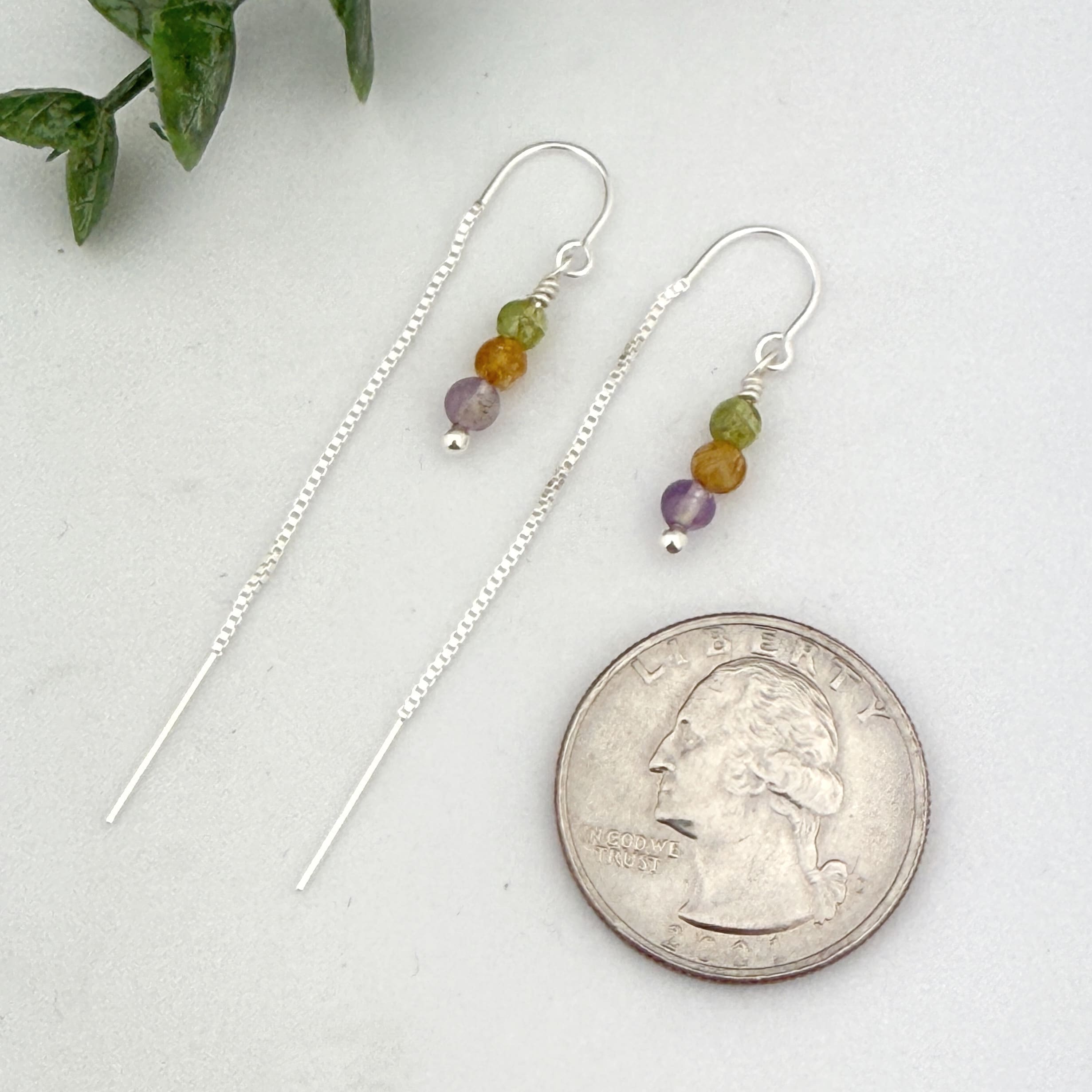 Multi Color Sterling Silver Threader Earrings - Image 2