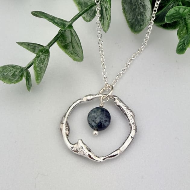 Moss Agate Sterling Silver Organic Necklace