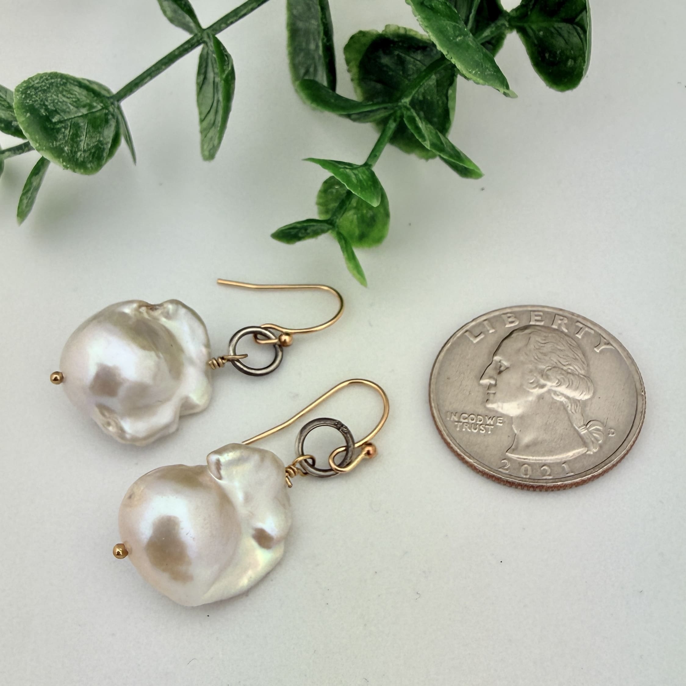 Baroque Pearl Sterling Silver 14k Gold Filled Earrings - Image 2
