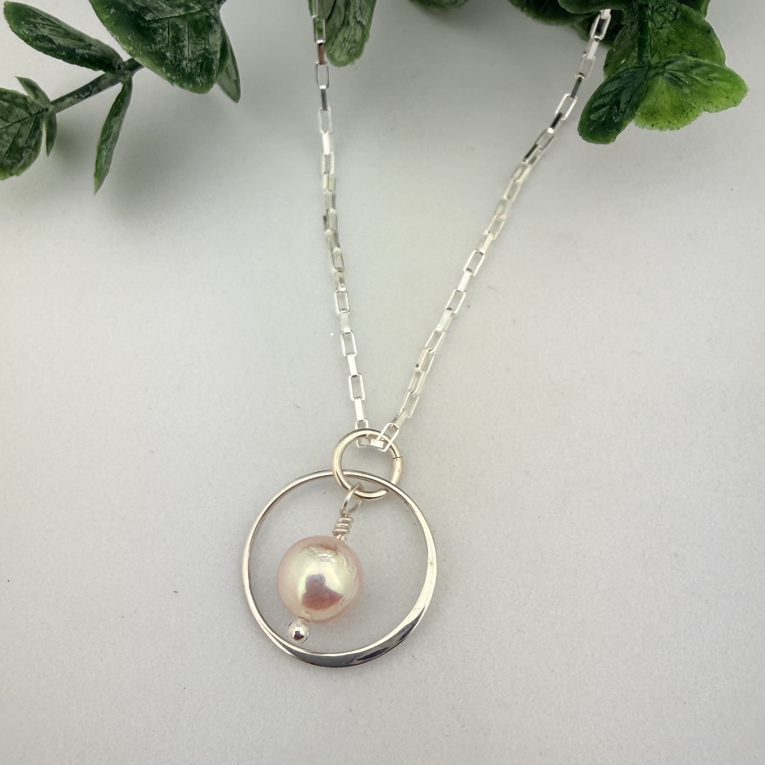 Akoya Pearl Sterling Circle Necklace