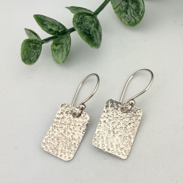 Textured Rectangle Sterling Silver Drop Earrings