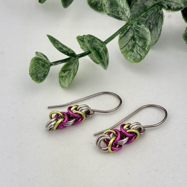 Byzantine Chain Maille Earrings – Handwoven Color Play